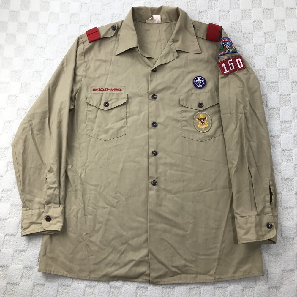 VINTAGE Boy Scouts of America Uniform Shirt Mens Large Beige Collectible BSA USA